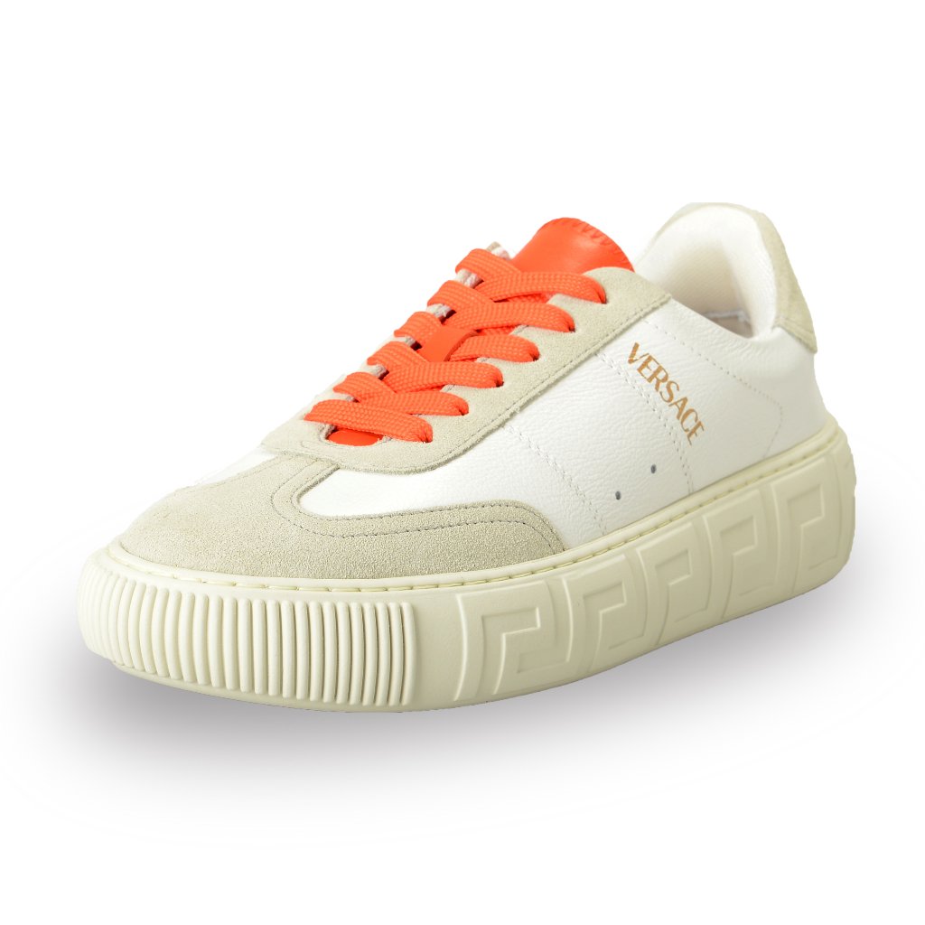 Versace Women's White & Coral Suede & Leather Sneakers Shoes Us 8 It 38